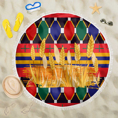Burkina Faso Beach Blanket Kente Flag Red Green Blue Geometric - African Pride