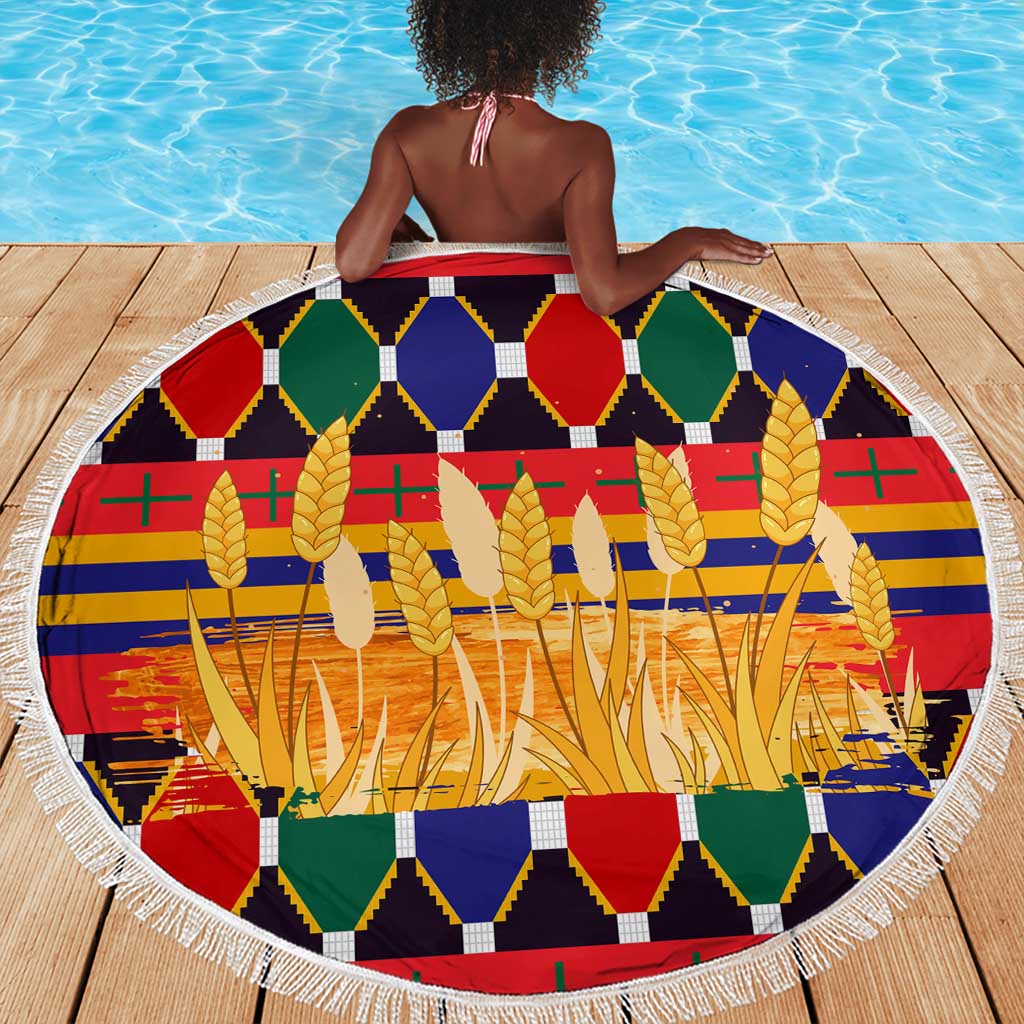 Burkina Faso Beach Blanket Kente Flag Red Green Blue Geometric - African Pride