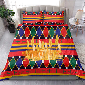 Burkina Faso Bedding Set Kente Flag Red Green Blue Geometric - African Pride