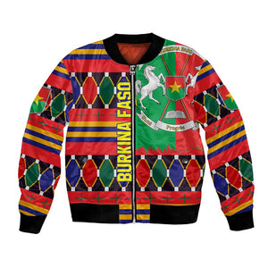 Burkina Faso Bomber Jacket Kente Flag Red Green Blue Geometric - African Pride