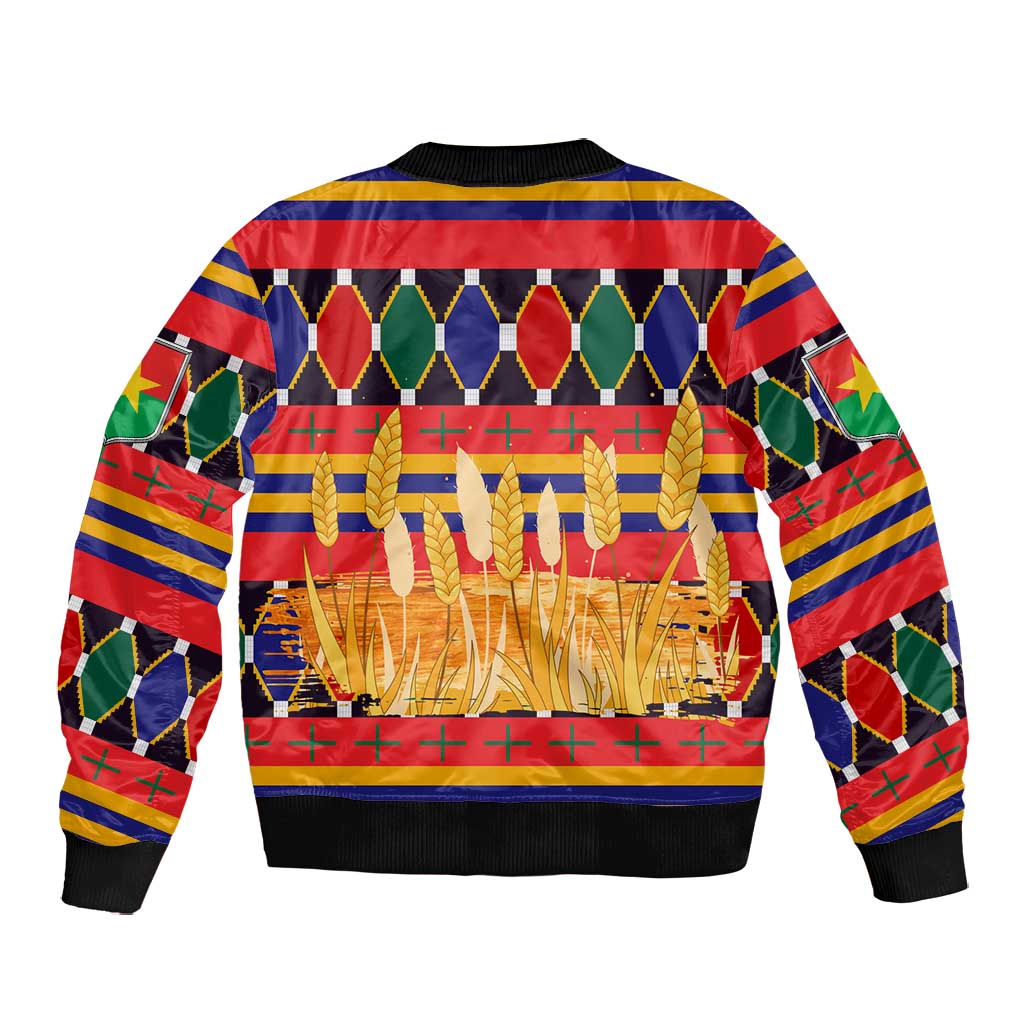 Burkina Faso Bomber Jacket Kente Flag Red Green Blue Geometric - African Pride