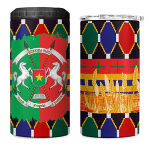 Burkina Faso 4 in 1 Can Cooler Tumbler Kente Flag Red Green Blue Geometric - African Pride