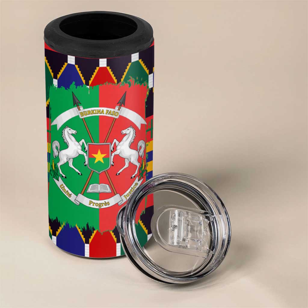 Burkina Faso 4 in 1 Can Cooler Tumbler Kente Flag Red Green Blue Geometric - African Pride
