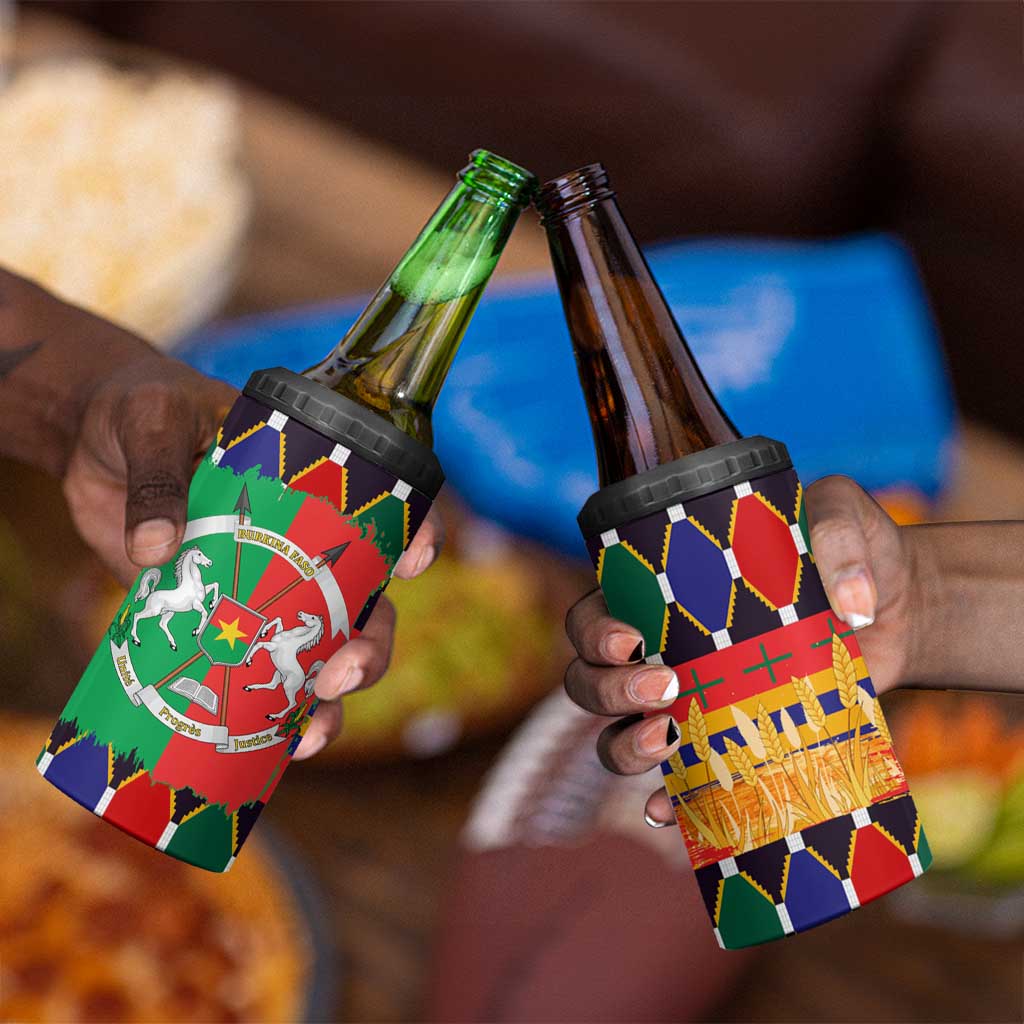 Burkina Faso 4 in 1 Can Cooler Tumbler Kente Flag Red Green Blue Geometric - African Pride