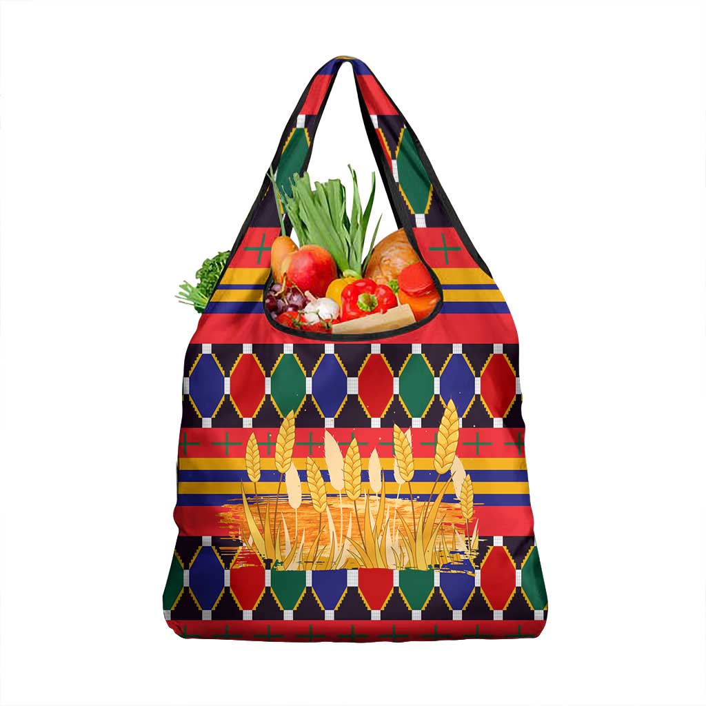 Burkina Faso Grocery Bag Kente Flag Red Green Blue Geometric - African Pride