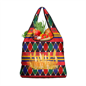 Burkina Faso Grocery Bag Kente Flag Red Green Blue Geometric - African Pride