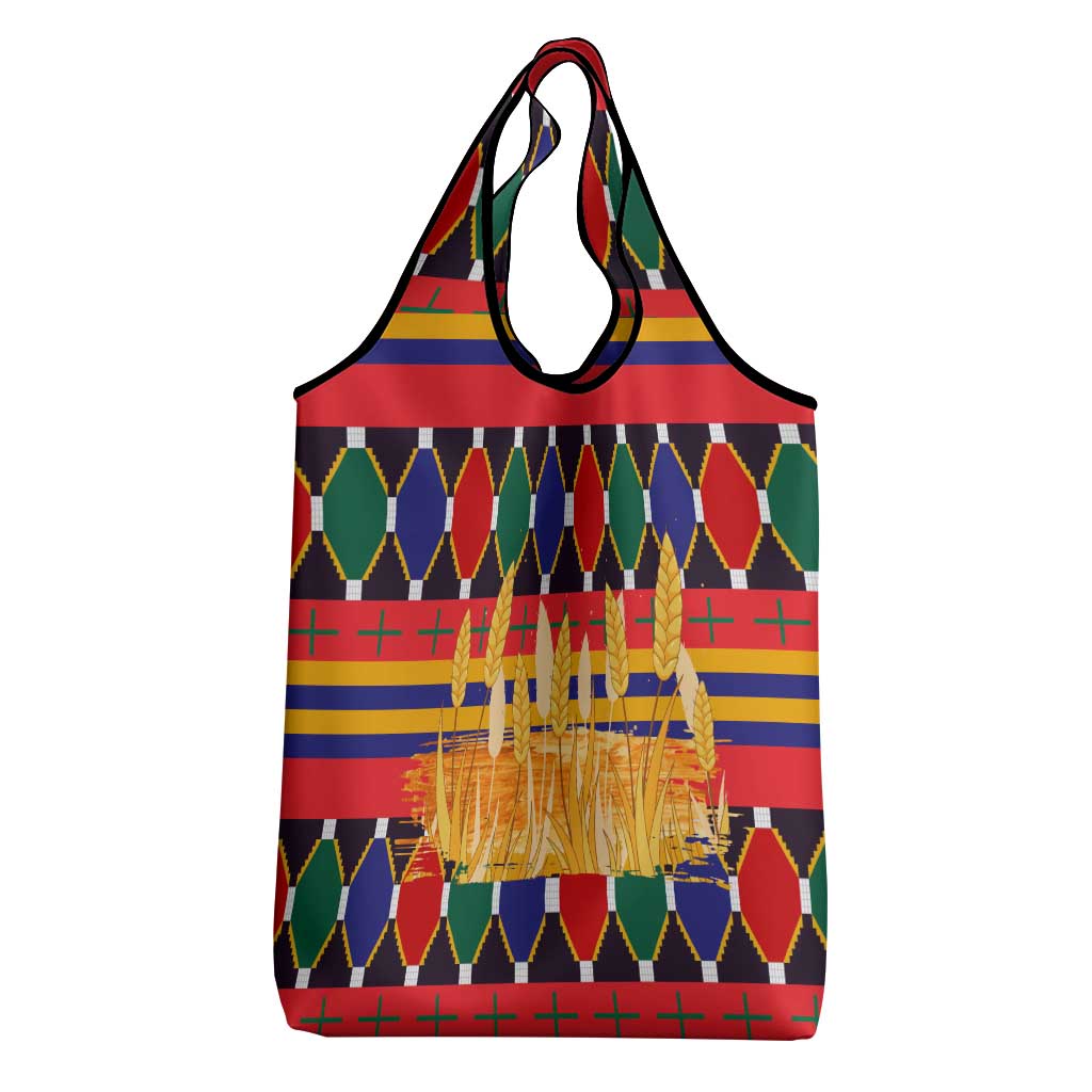Burkina Faso Grocery Bag Kente Flag Red Green Blue Geometric - African Pride