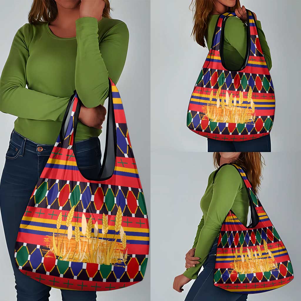 Burkina Faso Grocery Bag Kente Flag Red Green Blue Geometric - African Pride