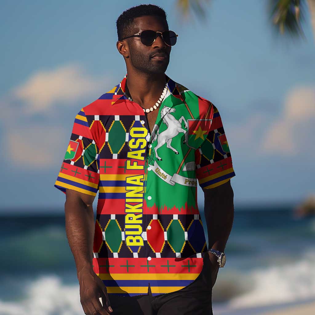 Burkina Faso Hawaiian Shirt Kente Flag Red Green Blue Geometric - African Pride