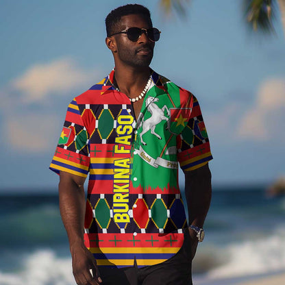 Burkina Faso Hawaiian Shirt Kente Flag Red Green Blue Geometric - African Pride
