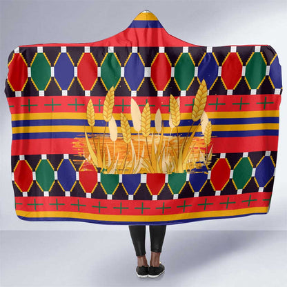 Burkina Faso Hooded Blanket Kente Flag Red Green Blue Geometric - African Pride