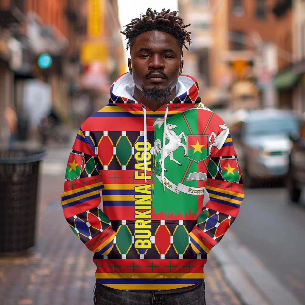 Burkina Faso Hoodie Kente Flag Red Green Blue Geometric - African Pride