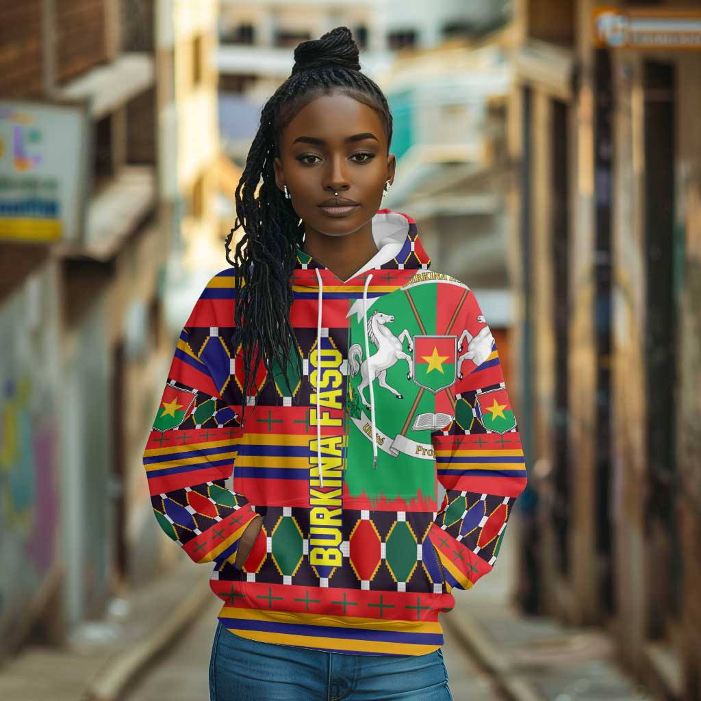 Burkina Faso Hoodie Kente Flag Red Green Blue Geometric - African Pride