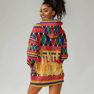 Burkina Faso Hoodie Dress Kente Flag Red Green Blue Geometric - African Pride