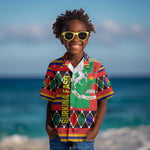 Burkina Faso Kid Hawaiian Shirt Kente Flag Red Green Blue Geometric - African Pride