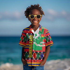Burkina Faso Kid Hawaiian Shirt Kente Flag Red Green Blue Geometric - African Pride