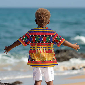 Burkina Faso Kid Hawaiian Shirt Kente Flag Red Green Blue Geometric - African Pride