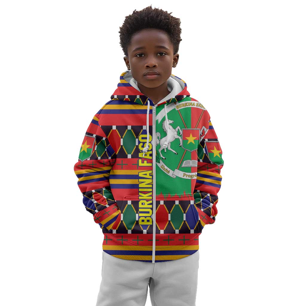 Burkina Faso Kid Hoodie Kente Flag Red Green Blue Geometric - African Pride