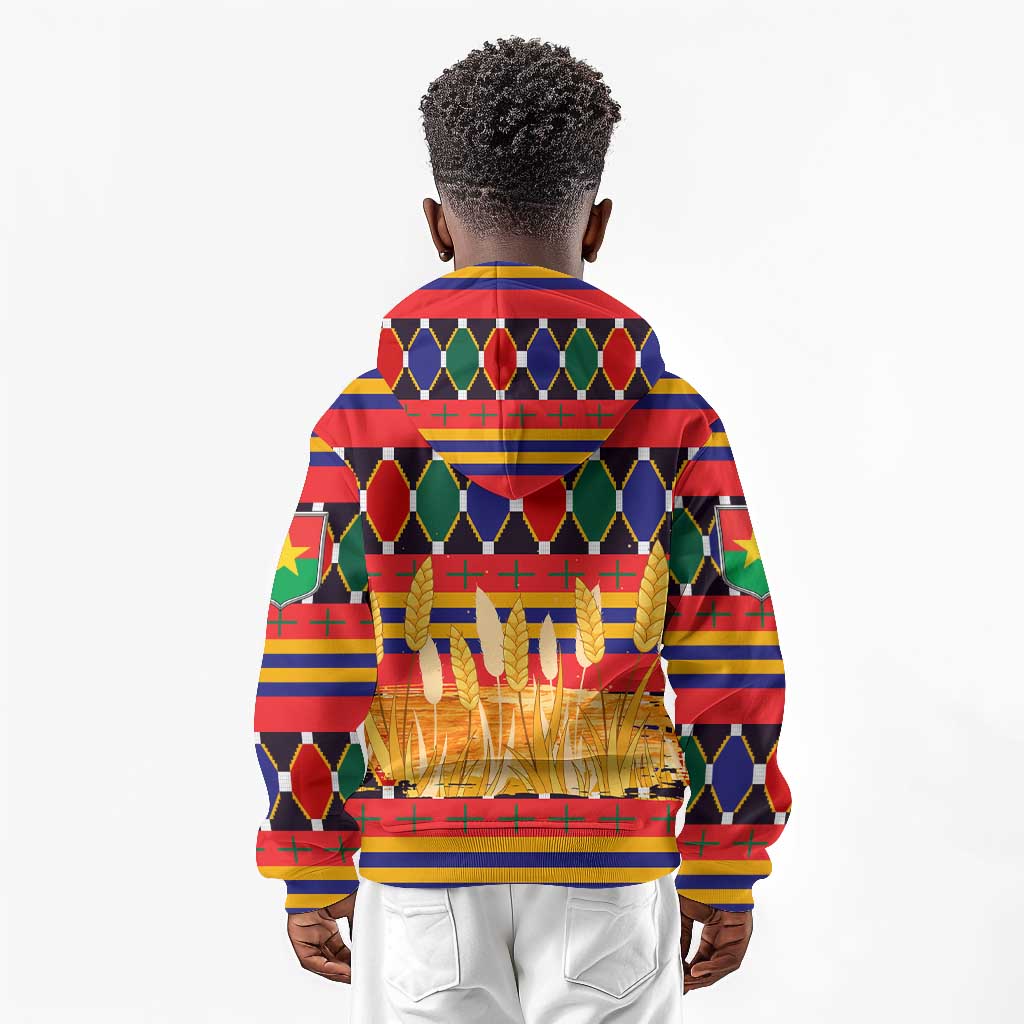 Burkina Faso Kid Hoodie Kente Flag Red Green Blue Geometric - African Pride