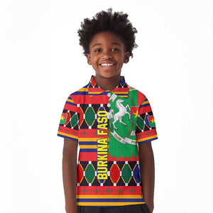 Burkina Faso Kid Polo Shirt Kente Flag Red Green Blue Geometric - African Pride