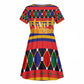 Burkina Faso Kid Short Sleeve Dress Kente Flag Red Green Blue Geometric - African Pride
