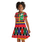 Burkina Faso Kid Short Sleeve Dress Kente Flag Red Green Blue Geometric - African Pride