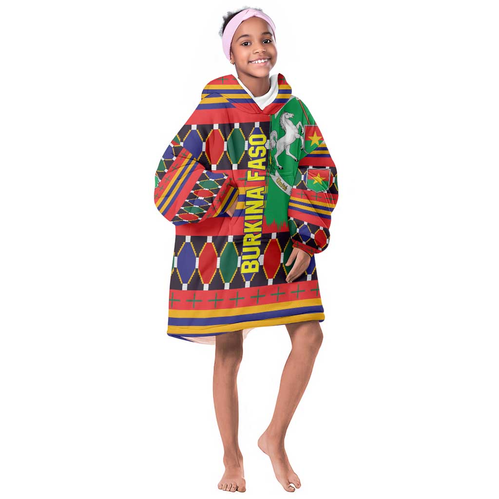 Burkina Faso Kid Wearable Blanket Hoodie Kente Flag Red Green Blue Geometric - African Pride
