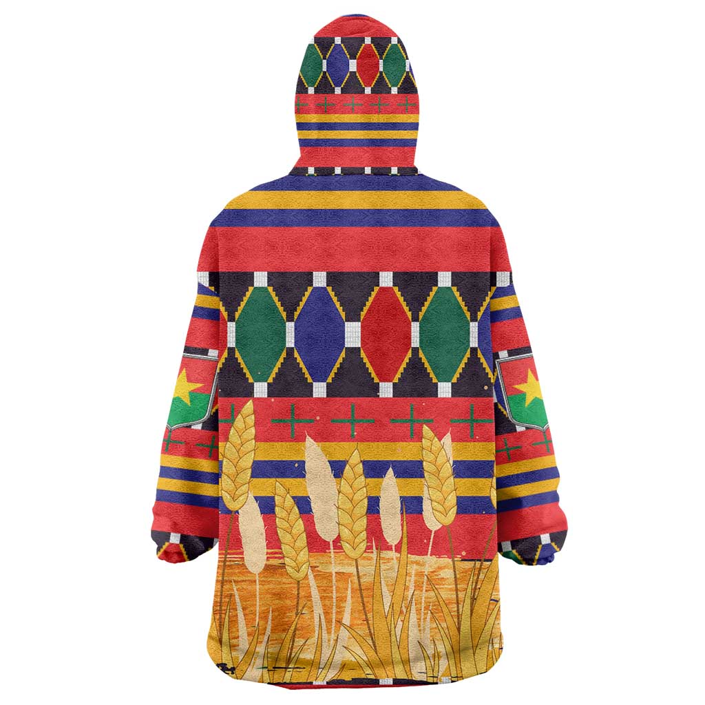 Burkina Faso Kid Wearable Blanket Hoodie Kente Flag Red Green Blue Geometric - African Pride