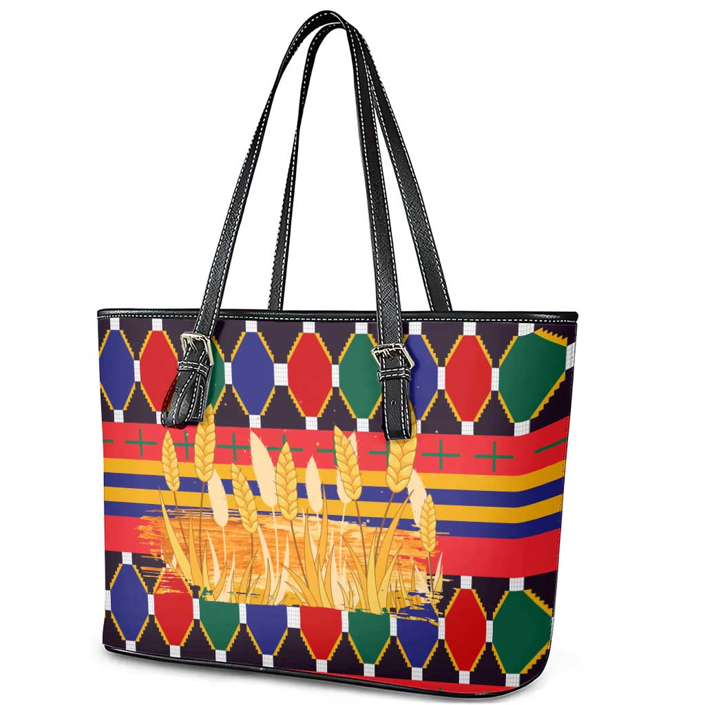 Burkina Faso Leather Tote Bag Kente Flag Red Green Blue Geometric - African Pride