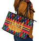 Burkina Faso Leather Tote Bag Kente Flag Red Green Blue Geometric - African Pride