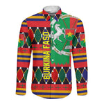 Burkina Faso Long Sleeve Button Shirt Kente Flag Red Green Blue Geometric - African Pride