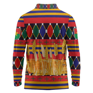 Burkina Faso Long Sleeve Polo Shirt Kente Flag Red Green Blue Geometric - African Pride