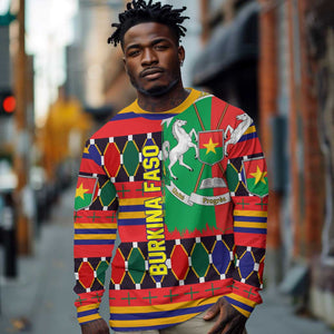 Burkina Faso Long Sleeve Shirt Kente Flag Red Green Blue Geometric - African Pride