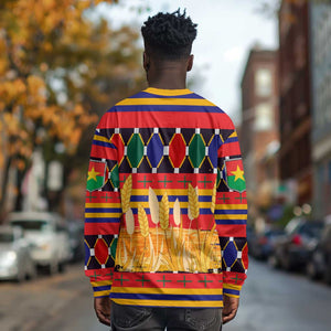 Burkina Faso Long Sleeve Shirt Kente Flag Red Green Blue Geometric - African Pride