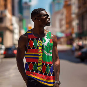 Burkina Faso Men Tank Top Kente Flag Red Green Blue Geometric - African Pride