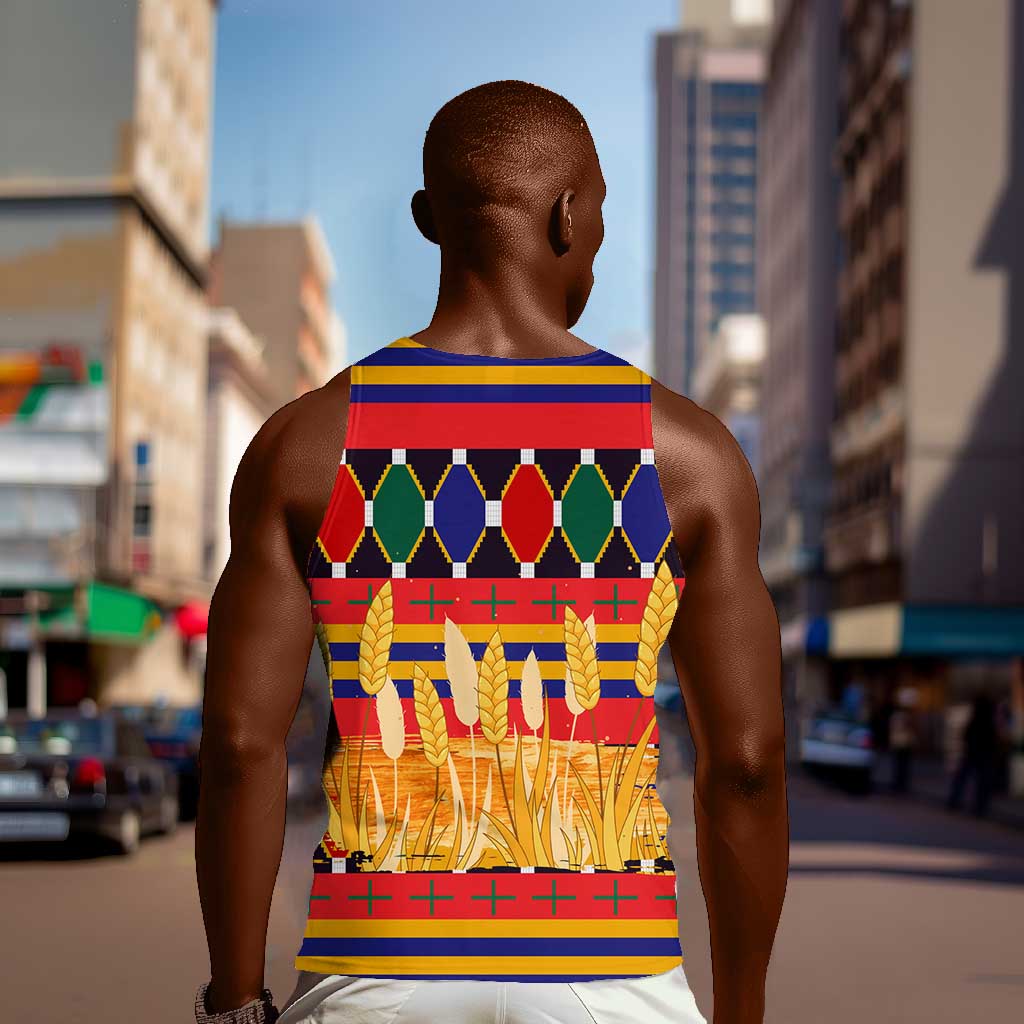 Burkina Faso Men Tank Top Kente Flag Red Green Blue Geometric - African Pride