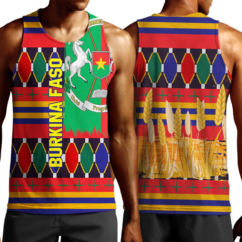 Burkina Faso Men Tank Top Kente Flag Red Green Blue Geometric - African Pride