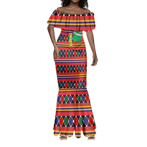 Burkina Faso Mermaid Dress Kente Flag Red Green Blue Geometric - African Pride