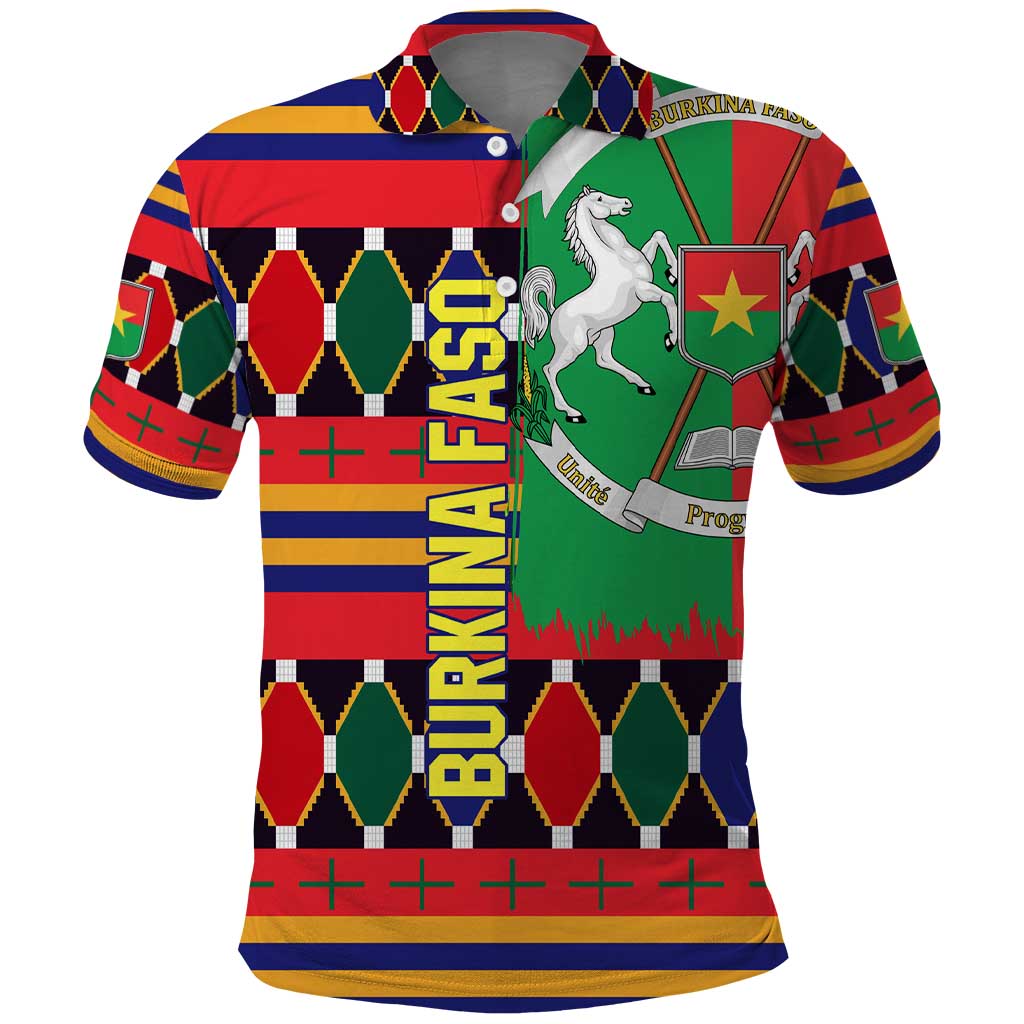 Burkina Faso Polo Shirt Kente Flag Red Green Blue Geometric - African Pride