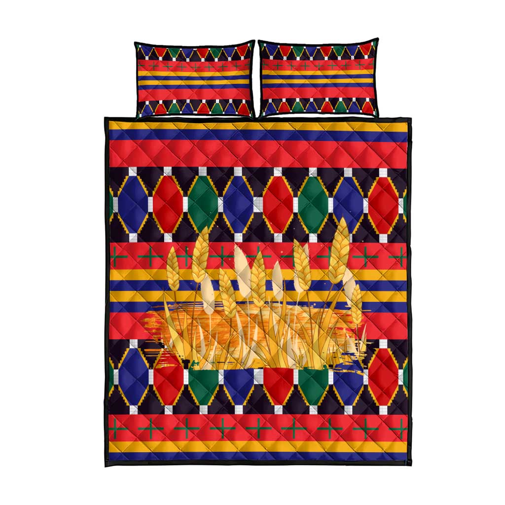 Burkina Faso Quilt Bed Set Kente Flag Red Green Blue Geometric - African Pride