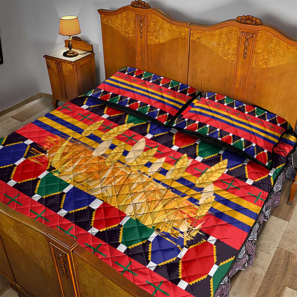 Burkina Faso Quilt Bed Set Kente Flag Red Green Blue Geometric - African Pride