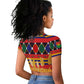 Burkina Faso Raglan Cropped T shirt Kente Flag Red Green Blue Geometric - African Pride