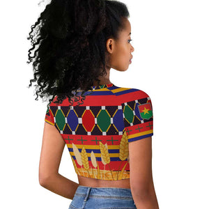 Burkina Faso Raglan Cropped T shirt Kente Flag Red Green Blue Geometric - African Pride