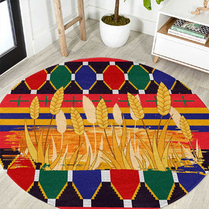 Burkina Faso Round Carpet Kente Flag Red Green Blue Geometric - African Pride