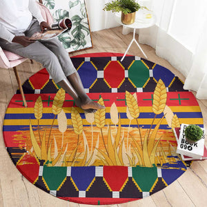 Burkina Faso Round Carpet Kente Flag Red Green Blue Geometric - African Pride