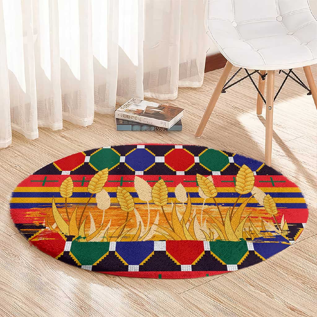 Burkina Faso Round Carpet Kente Flag Red Green Blue Geometric - African Pride