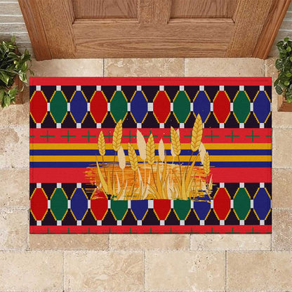 Burkina Faso Rubber Doormat Kente Flag Red Green Blue Geometric - African Pride