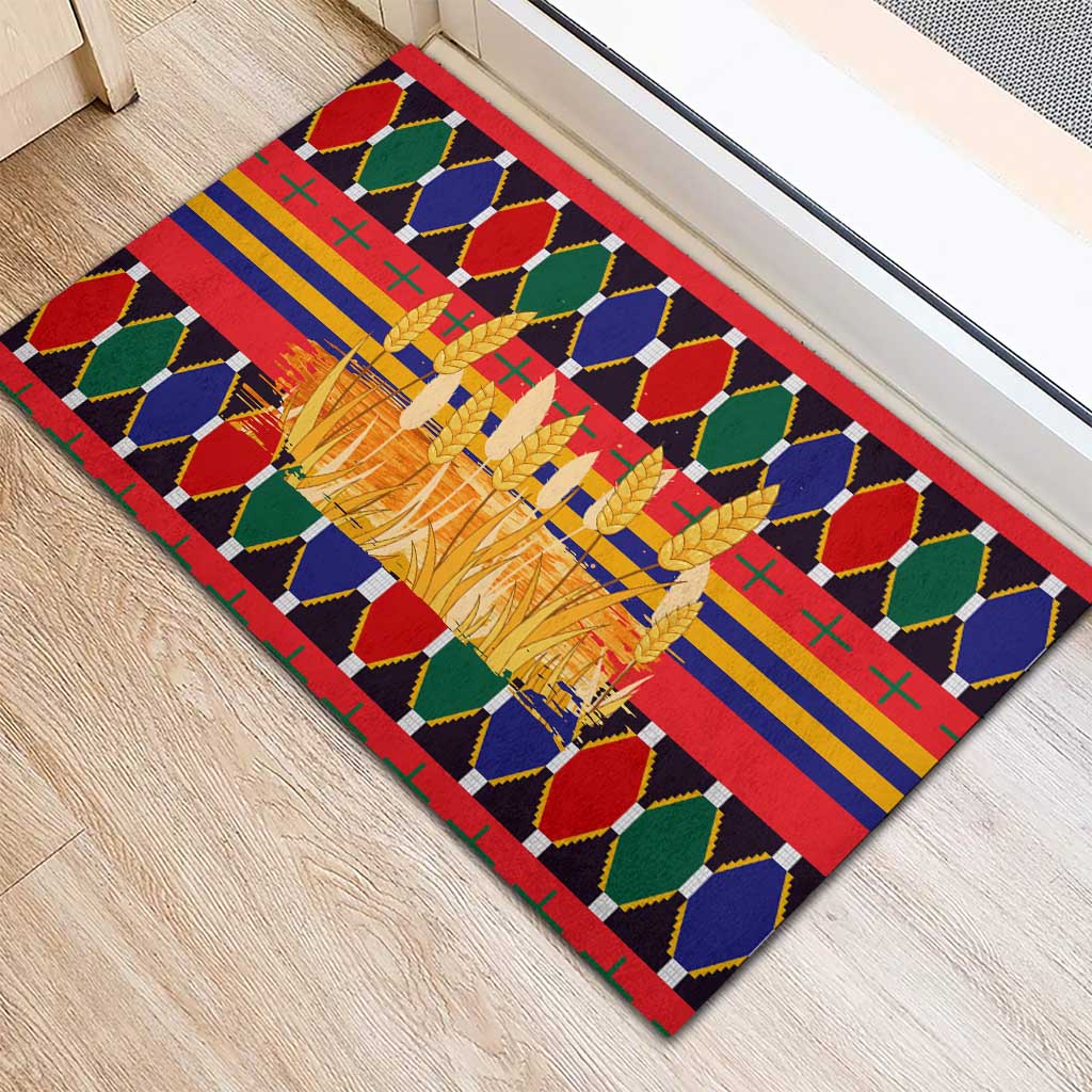 Burkina Faso Rubber Doormat Kente Flag Red Green Blue Geometric - African Pride