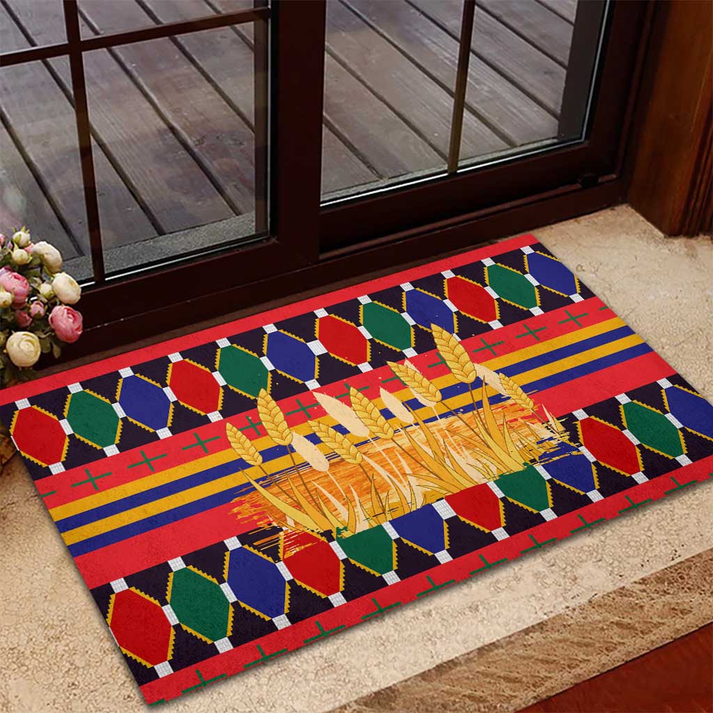 Burkina Faso Rubber Doormat Kente Flag Red Green Blue Geometric - African Pride