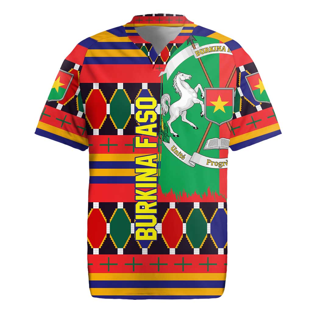 Burkina Faso Rugby Jersey Kente Flag Red Green Blue Geometric - African Pride
